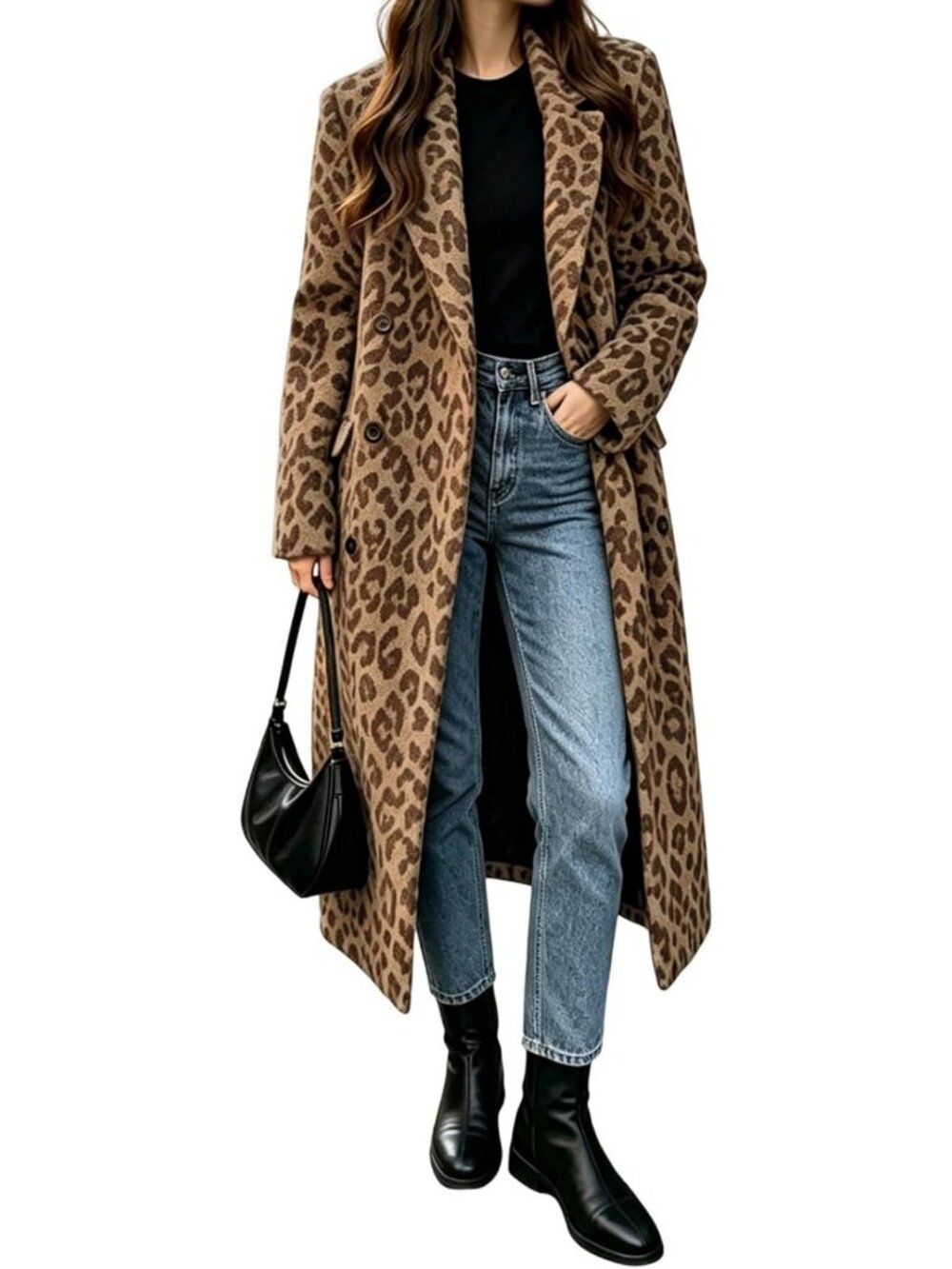 Cozy Leopard Print Wool Peacoat for Women | Stylish Winter Warmth & Comfort